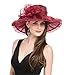 Haojing Women's Organza Church British Fascinator Bridal Tea Party Wedding Hat Summer Ruffles Cap（HJH-Burgundy Bowknot