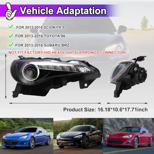 Nixon Offroad Headlights for Toyota 86 / Subaru BRZ/Scion FR-S 2013-2016 Head Lights Assembly LED Projector DRL Replacement Turn Signal Lights High Low Beam 1 Pair (Matte Black/Clear Lens) - Thumbnail 4