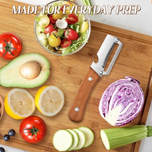 Image of 2026 Upgrade Vegetable Peeler With Wooden Handle, Stainless Steel Wide Blade Potato and Carrot Peeler, 2-in-1 Veggie Peeler With Bottle Opener for Kitchen, Camping and Travel (2PCS)