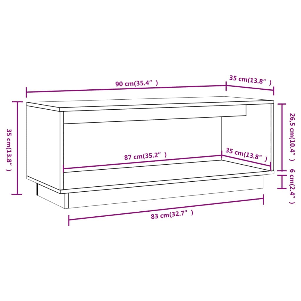 Mobile Porta TV in Legno Massello di Pino 90x35x35 cm con Ampio Scomparto e Ripiano Robusto per Soggiorno, Tavolino, Supporto per Televisore, Consolle e Scaffale