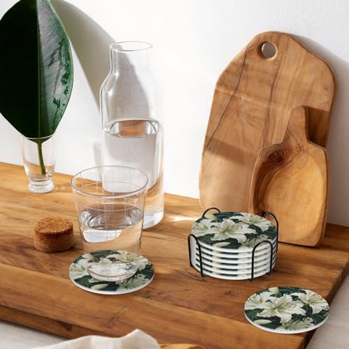 Dessous de verre en céramique absorbant motif lys avec support pour protection table - 7