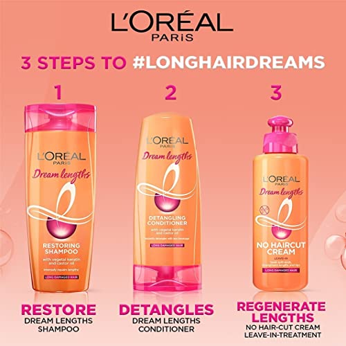 Image of L'OREAL PARIS Dream Lengths No Haircut Cream Leave-In Conditioner, 200Ml & Dream Lengths Conditioner, 192.5 Millilitre For Damaged & Dry Hair (Fresh)