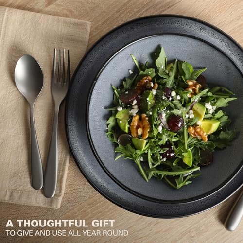 Image of Gibson Elite Tribeca Loft 16-Piece Dinnerware Set - Matte Black and Blue Reactive Glaze Stoneware, Double Bowl Round Plates and Bowls - Modern Rustic Dinnerware for 4, Dishwasher & Microwave Safe