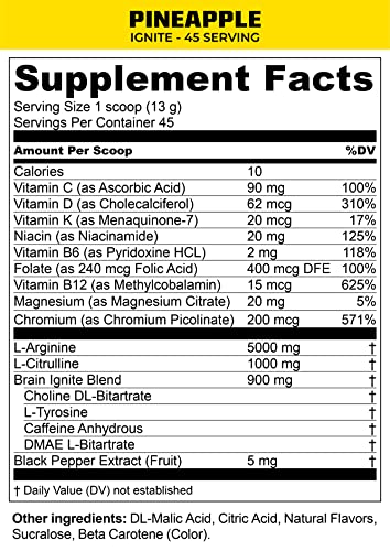Mtn Ops Ignite Supercharged Energy Drink Mix 45-Serving Tub, Pineapple Crush #TOP1