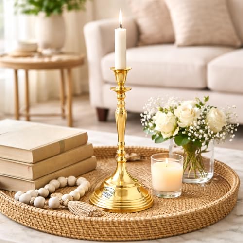 Image of Aluminum Royal Candlestick Holders for Home, Dining and Table Decor, Best Gift for Christmas Decor, Dining Table Decor (Gold, Small)