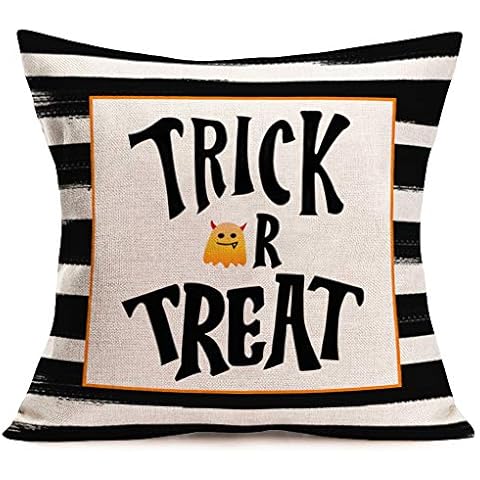 Tlovudori Halloween Watercolor Stripes Trick or Treat Throw Pillow Cover Decorative Funny Ghost Happy Halloween Cushion Case Outdoor Cushion Cover Decoration for Sofa Couch Bedroom18 x18 (HW-Trick) Cover