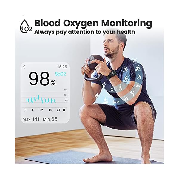 Smart Watch, AOKESI 2023 Newest Touchscreen Smart Watch for Android Phones and iPhone Compatible, 5ATM Waterproof Fitness Tracker with 24/7 Heart Rate, Blood Oxygen, Smartwatch for Men Black