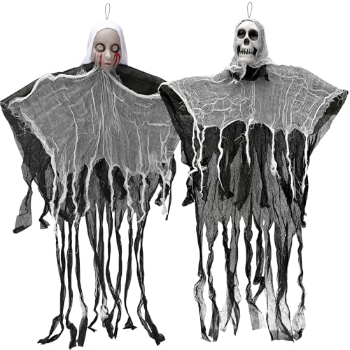 2 unidades de decoração de esqueleto de Halloween, 85 cm, decoração de fantasmas de Halloween, decoração de terror para Halloween, decoração de interiores e exteriores, adequadas para a