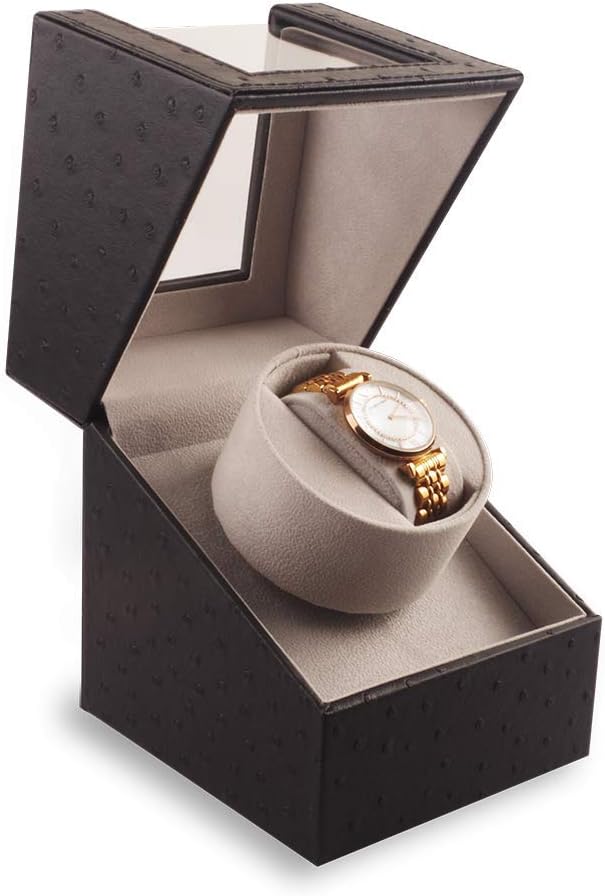 Efaithtek Automatic Single Watch Winder in Black Ostrich