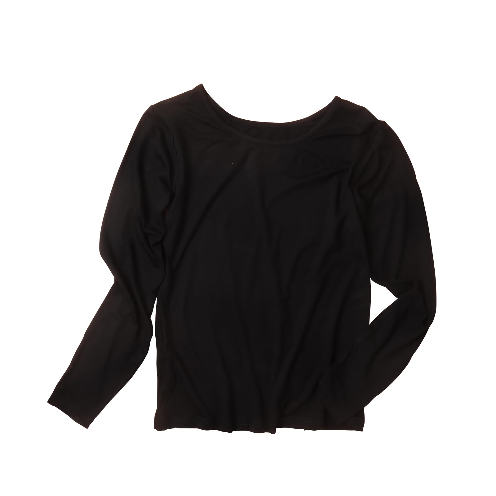 YI-ICCHANN Women's Long Sleeve Modal Undershirt Round Neck Winter Tops Thin Type Stretchy Fabric Slim Blouse Black