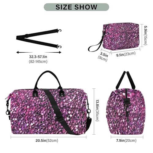 CEBUGI Pink Purple Sequins Quilted Duffle Bag for Women Large Carry On Travel Weekend Bag Hospital Bags for Labor and Delivery3