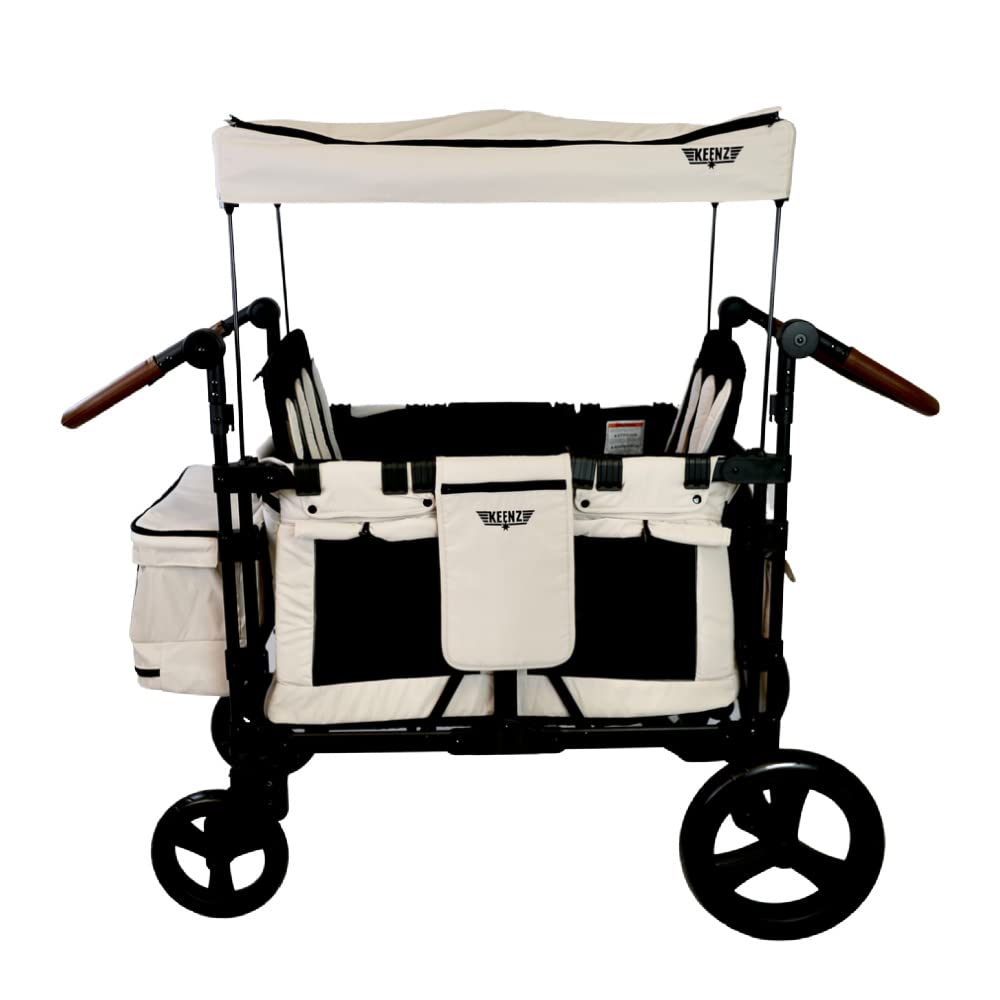 KEENZXC 2.0 - Luxury 2 Passenger Stroller Wagon for Kids | Foldable 2 Passenger Quad Seater with Adjustable Canopy | Cream