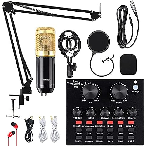 Condenser Microphone Bundle, ALPOWL BM-800 Mic Kit with Live Sound Card, Adjustable Mic Suspension Scissor Arm, Metal Shock Mount and Double-Layer Pop Filter for Studio Recording & Broadcasting (Gold) Cover