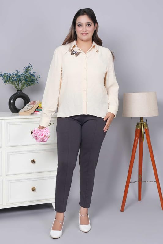 Image of Mlada Women's Solid Cotton Lycra High Waist Ankle Length Tummy Tucker Jeggings Trouser with 2 Side Pockets | Office Wear Summer Pants | Regular Fit, Stretchable, Comfortable & Stylish Everyday Bottoms