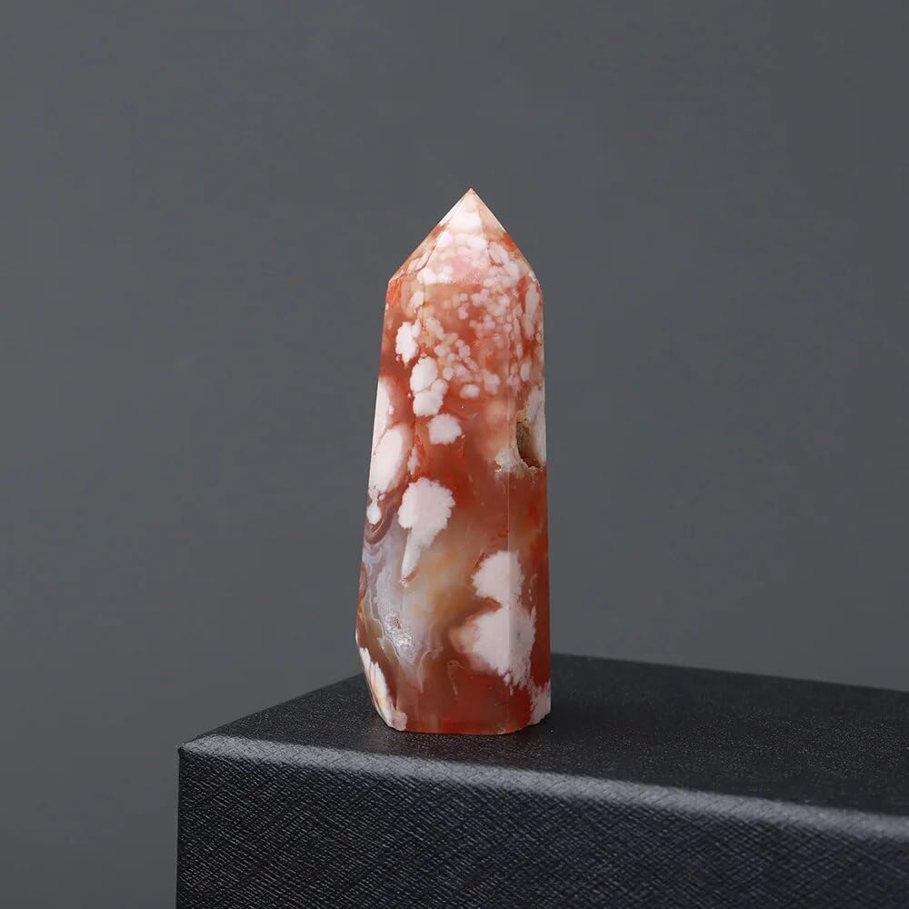 LLBOGRGGN Quartz Column Cherry Agate Magic Wand Gemstone Flower Crystal Point Decoration Ornaments (Color : 70-80mm)
