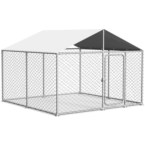7.8'x7.8' Extra Large Outdoor Dog Kennel Outside, Heavy Duty Dog Enclosure with Security Lock and Waterproof Cover, Galvanized Wire Mesh Dog Cage for Large Dogs