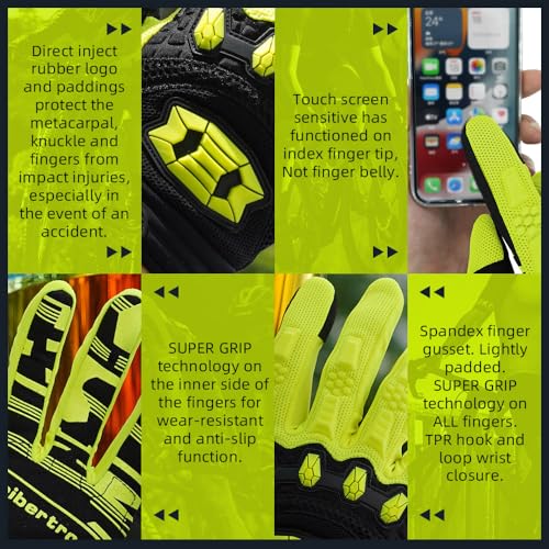 Image of Seibertron Unisex MX ATV MTB Racing Gloves - Full Finger Touchscreen Glove for Bicycle Cycling Mountain Biking Motorcycle and Motocross Fluo Yellow L