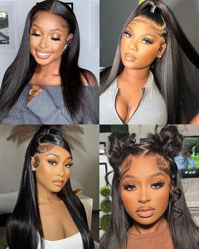 13x6 Lace Front Wigs Synthetic 24 Inch Long Straight Wigs Pre Plucked Natural Black Lace Frontal Wigs Glueless Wigs for Women Girls Daily Wear - Image 6