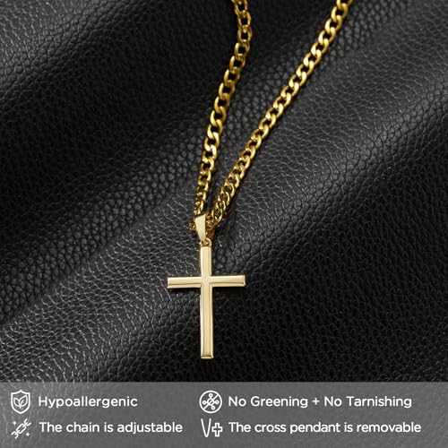 Image of SWEETV 18K Gold Cross Necklace for Men, 925 Sterling Silver Cross Pendant