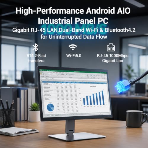 Image of 15.6 inch All-in-One Industrial Desktop PC Fanless, Android 12 Touchscreen Computer with Pivoting VESA Mount Rugged RK3399 Tablet, 4GB RAM 64GB ROM, 1920 x 1080 IPS, USB 3.0, Gigabit Ethernet, Type-C