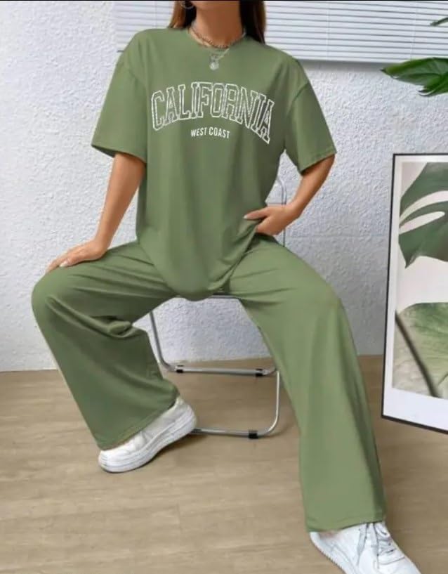 Image of My Swag Women's Cotton Loungewear Set, T-Shirt and Pants Coordinates, Casual Wear