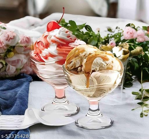 KENYS Set of 2 Glass European 150 ml Ice Cream Bowl, Dessert Cup for Sundae, Sweets,Snacks, Fruit, Pudding, Nuts or Dip, Serving Bowls. 1