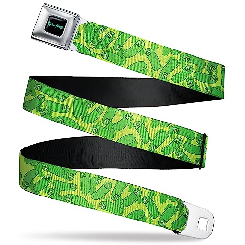 Rick and Morty Belt, Seatbelt Buckle Belt, Rick and Morty Pickle Rick Scattered Greens, Youth 22 to 32 Inches