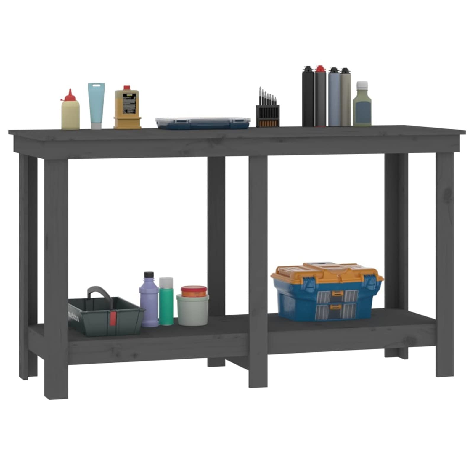 LAPOOH Banco de Trabajo, Mesa De Trabajo Taller, Caballete Mesa, Banco Herramientas, Bancada De Trabalho, Caballete para Mesa, de Madera Maciza de Pino Gris 140x50x80 cm