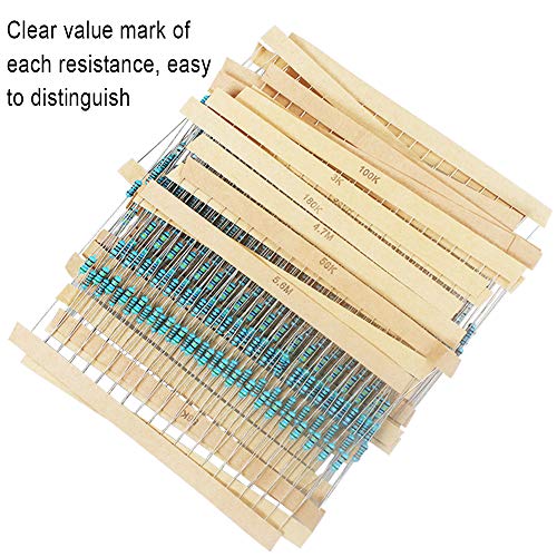 Kit de resistores de 64 valores, 1% resistores sortidos 1 ohm-10 m ohm 1/4 W de resistores de filme