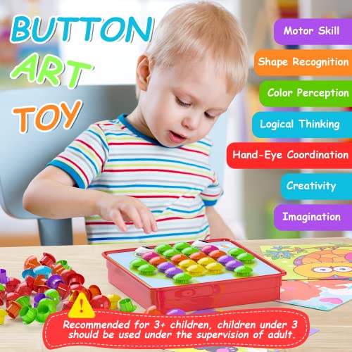 Button Art Toys For Toddlers, Geekper Color Matching Mosaic Pegboard, Early Learning Educational Toys For 3, 4, 5, 6 Year Old Kids Boys And Girls, 24 Pictures And 72 Buttons #TOP4