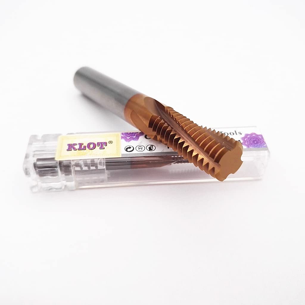KLOT AlTiN Coated Solide Carbide Pipe Thread Milling Cutter BSP/BSPT/NPT/NPTF 1/16 1/8 1/4 3/8 1/2 1" Threading Mill (NPT1/4-18)