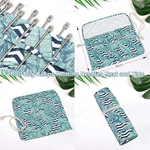 Image of Aeelike 11 Pairs Knitting Needles Set - 14 inch Stainless Steel Knitting Needles Single Point with Roll Bag - Portable Metal Knittings Needle Set for Beginners Size 2mm to 8mm