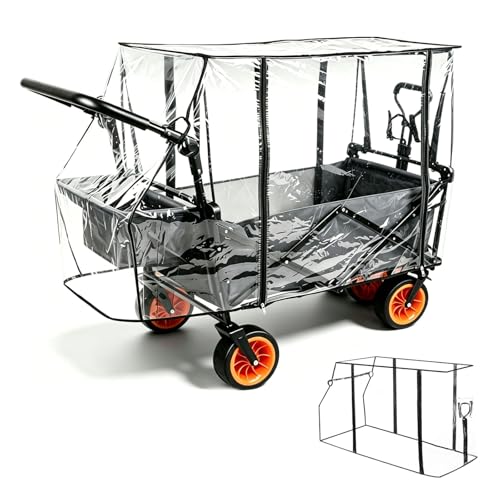 Universele bolderkar, regenbescherming, 115 x 51 x 75 cm, transparant, regenhoes voor Kesser bolderkar met dak, opvouwbaar, campingwagen, kinderen, handwagen