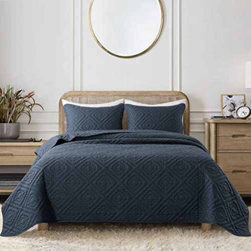R.share Navy Blue Queen Size Quilt Bedding Sets With Pillow Shams, Boho Full Lightweight Soft Bedspread Coverlet, Quilted Blanket Thin Comforter Bed Cover For All Season, 3 Pieces, 90X90 Inches #TOP1