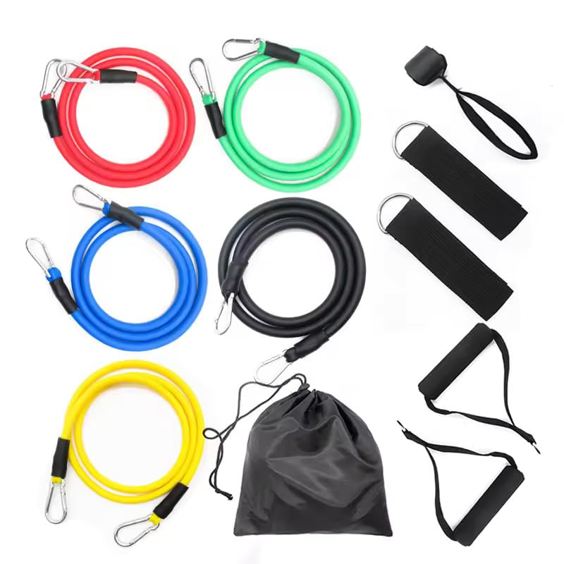 Home Gym Workout Kit for Women | 11-Piece Resistance Band for Men | Rubber Fitness Bands with Toning Tubes, Ankle Straps, Door Anchor, Handles & Carry Bag for Full Body Exercise & Stretching-image-34