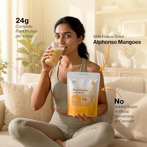 Image of Setu Plant Protein + Veg Collagen | 24g Protein with Glutathione & Biotin | Pea & Rice Isolate | For Muscle, Skin & Hair | Protein Powder for Men & Women | Alphonso Mango Flavour | (Pack of 6 Single Serve Sachets)