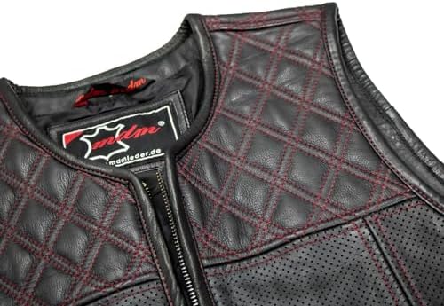 MDM Leren gilet voor heren, biker Clubstyle, zwart echt rundleer met diamantstiksel en geperforeerd leer, verstelbare zijritsen, mouwloos MDM Leren gilet voor heren, biker Clubstyle, zwart echt rundleer met diamantstiksel en geperforeerd leer, verstelbare zijritsen, mouwloos