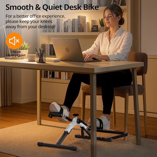 Image of Folding Pedal Exerciser Mini Exercise Bike Under Desk Bike for Arms and Legs Workout, Portable Desk Bike Peddler Machine for Sedentary Officer & Seniors
