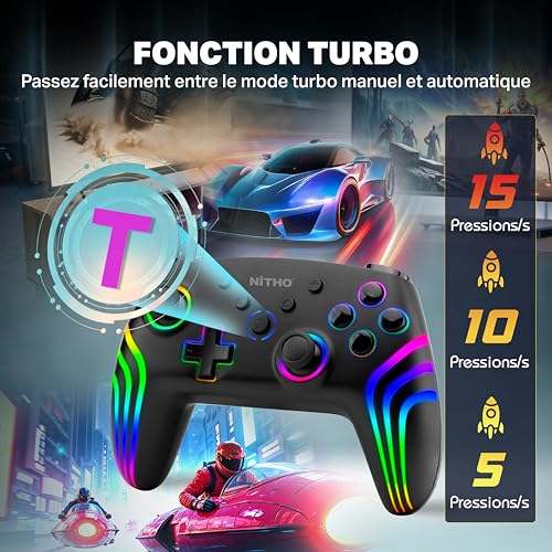 Gamepad manette Switch PC Android iOS avec LED RGB et mode Turbo - 3