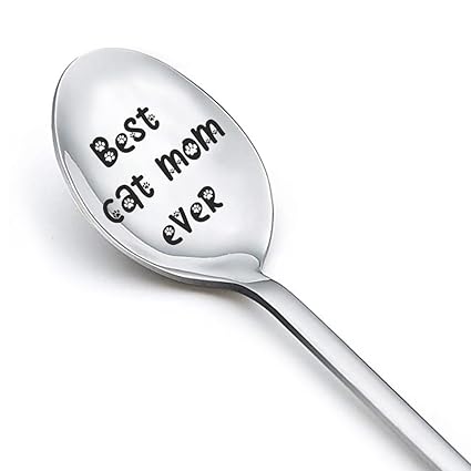 Cat Lover Gifts for Girls Best Cat Mom Ever Spoons for Pet Lover Best Friend Sister Birthday Christmas Gifts for Cat Mom Grandma Cat Owner Engraved Tea Coffee Ice Cream Spoon