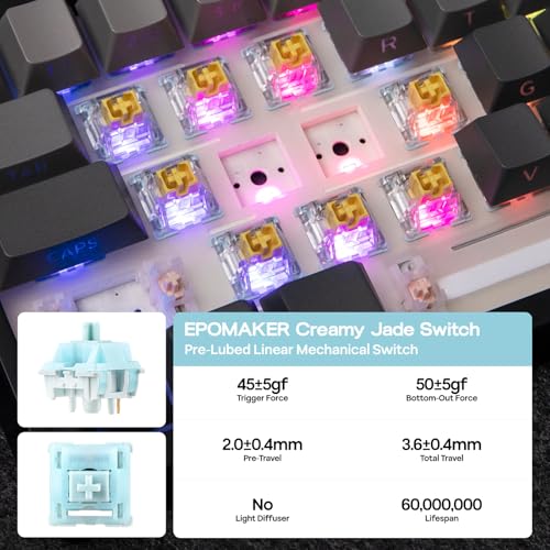 Image of EPOMAKER TH108 Full Size Mechanical Keyboard, Wireless Gaming Keyboard with 10000mAh Battery, Creamy Gasket, 108 Keys, Hot Swap, Custom Driver, RGB Backlight (Black, Creamy Jade)