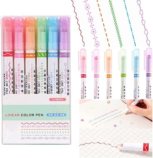 "Linear Roller Curve Highlighter Set of 6 Pens Smooth, Vibrant, and