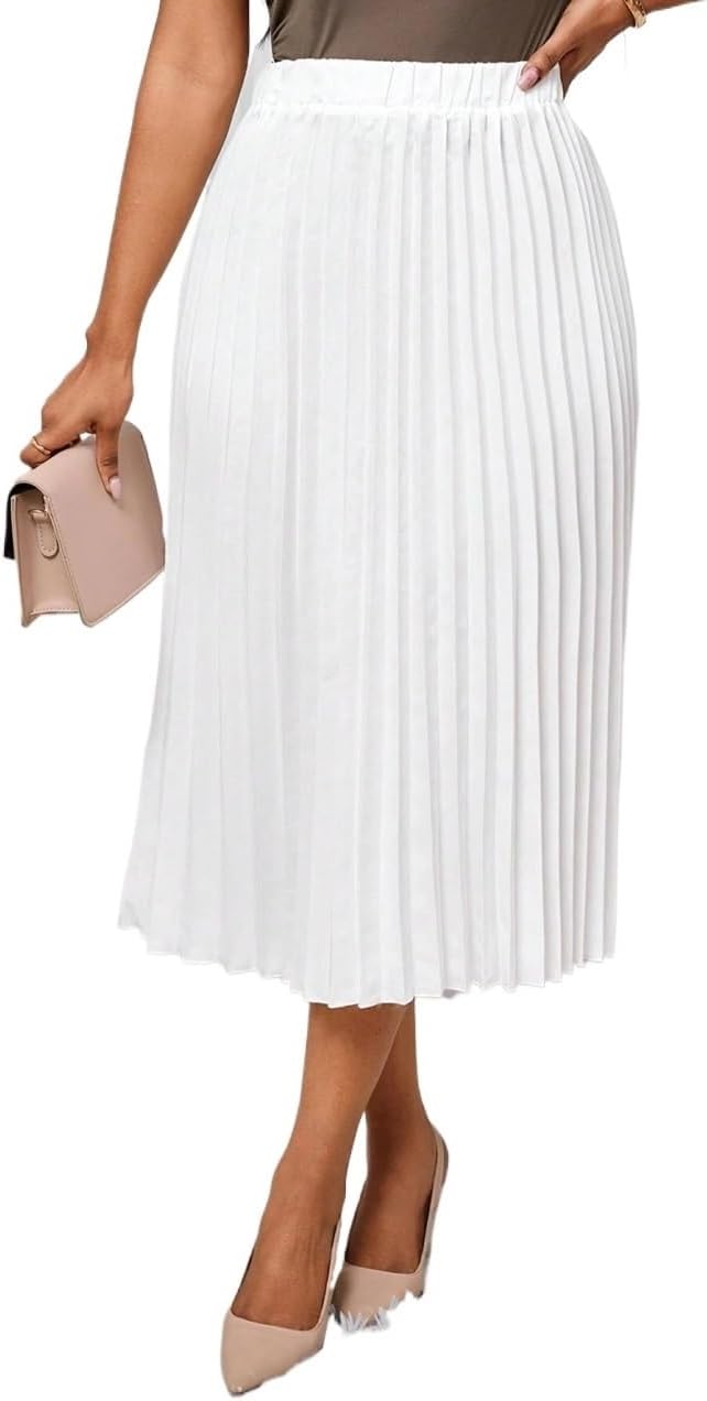 Women's Casual High Waisted Pleated Midi Skirt Skirt for Work Party and Everyday Wear