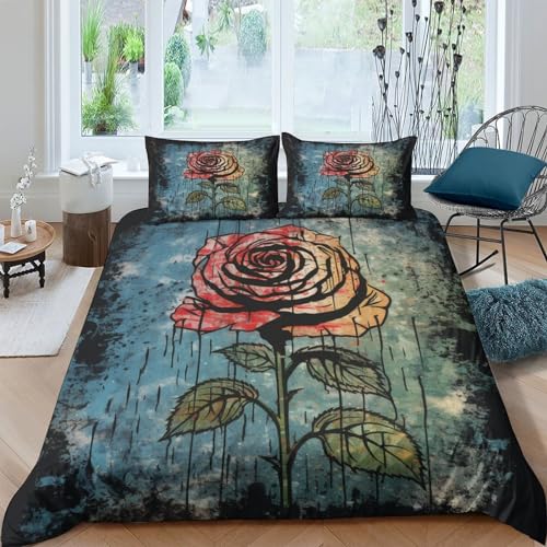 Housse de couette rose ancienne 3D parure de lit King en microfibre texturée style vieilli