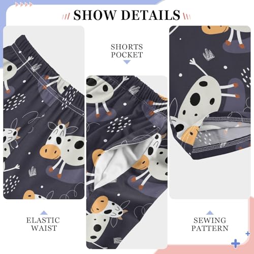 ZZXXB Funny Cow Print Boys Long Pants Soft Trousers Elastic Waist Kids Lounge Bottoms with Pockets S-XL4