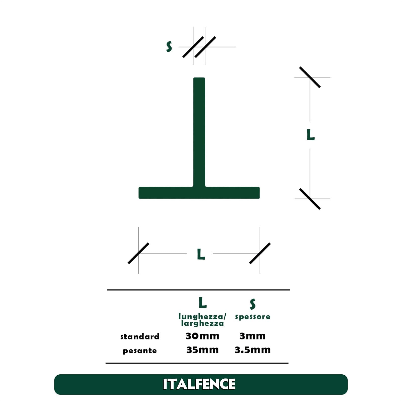 Palo a T H200cm 30x30x3mm in ferro plastificato verde [10 pezzi]