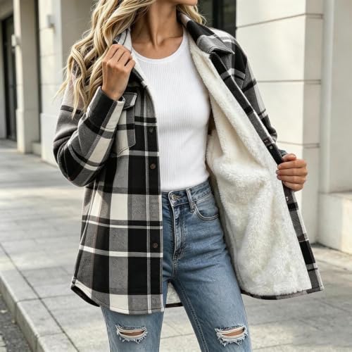 FPMLUXLL Sherpa Jacket Women Plaid Soft Warm Fall Winter Fleece Jacket - image 3