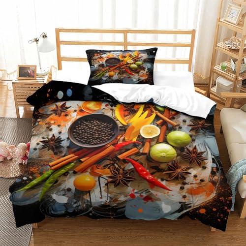 Funda nórdica 3D de ingredientes alimentarios y microfibra suave para cama single 135x200cm 3