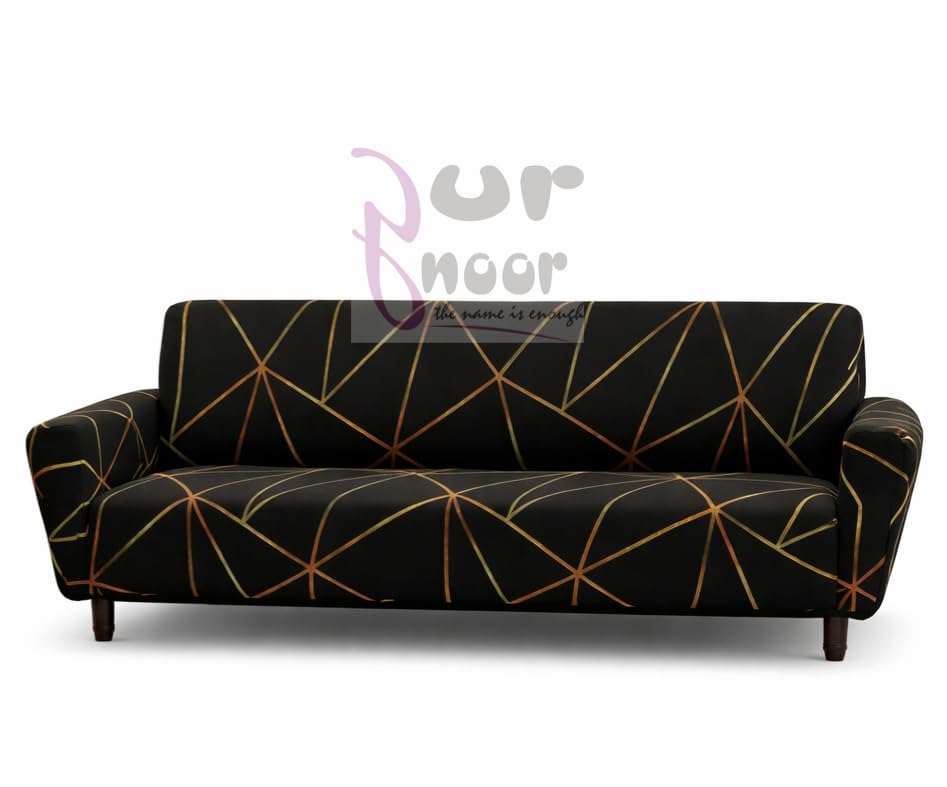 Image of Gurnoor Sofa Cover One 3 Seater and Two 1 Seater Fully Covered Universal 5 Seater for Living Room Non-Slip Sticky Elastic Stretchable Couch Sofa Set Slipcover Protector(Black-Prism)