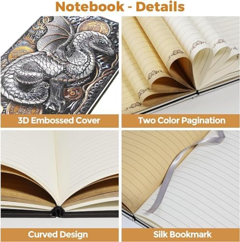 Leelavanti 3D Dragon Embossed Leather Journal Notebook β Vintage A5 DND Diary, 200 Pages, Travel Writing Notebook, Gift for Men Women 1